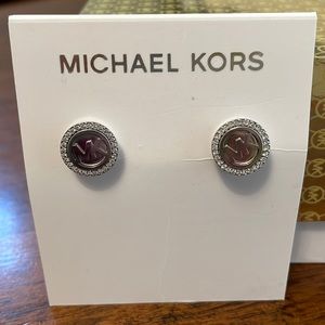 NWT Michael Kors silver logo earrings